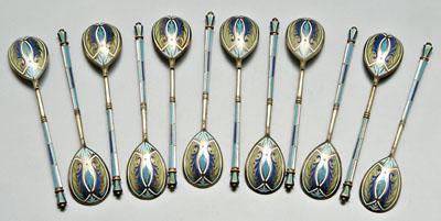 Twelve Russian enameled spoons: