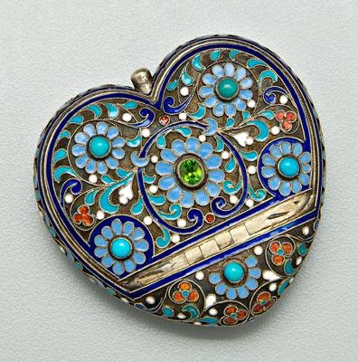 Russian silver and enamel heart 91045