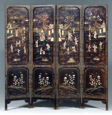 Chinese four panel screen brown black 91049