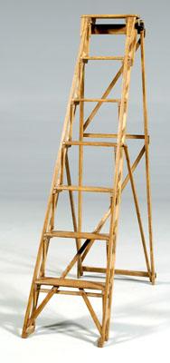 English folding library ladder, pine