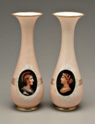 Pair portrait medallion vases: