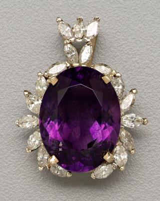 Amethyst, diamond pendant, oval