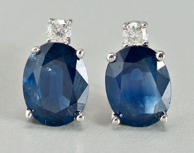 Pair sapphire, diamond earrings,