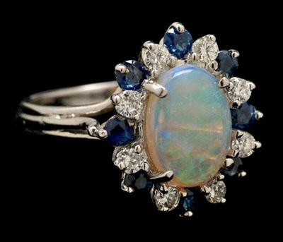 Opal, sapphire, diamond ring, central
