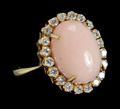 Coral, diamond ring, central oval