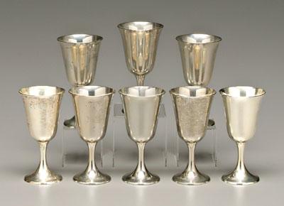 Eight sterling goblets: marks for Gorham,