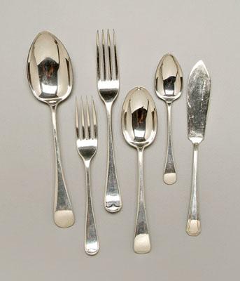 English silver flatware, 47 pieces