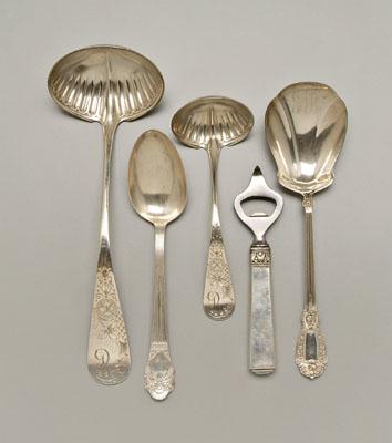 20 pieces silver flatware: 15 pieces