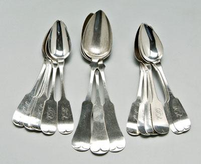 15 silver spoons: twelve coin silver,