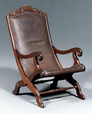 Carved walnut campeche chair, carved