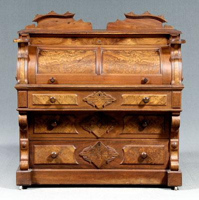 Victorian burl walnut cylinder desk,