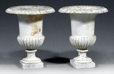 Pair cast iron garden urns: each