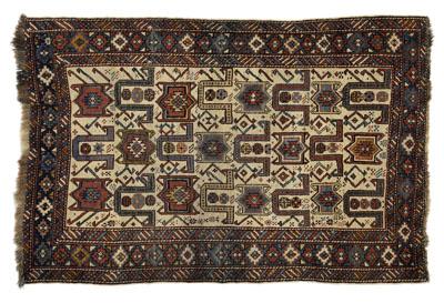 Shirvan rug, repeating hook designs
