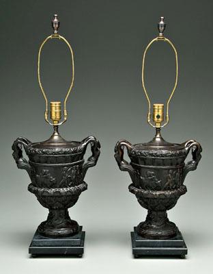 Pair cast brass lamp bases urn 90df2