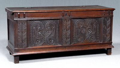 English carved oak lift top chest  9120f