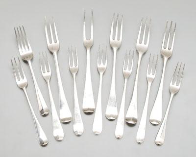 13 English silver forks: all with