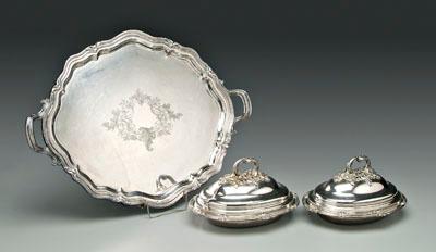 Three pieces silver plated hollowware: