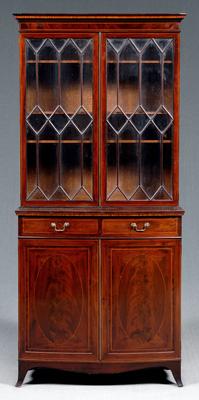 Georgian inlaid mahogany cabinet, two