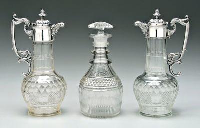 Cut glass decanter, claret jugs: