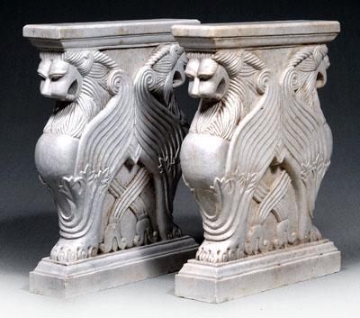 Pair carved marble table supports  9124b