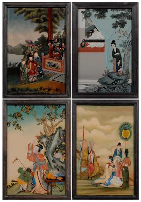 Four Chinese reverse paintings,