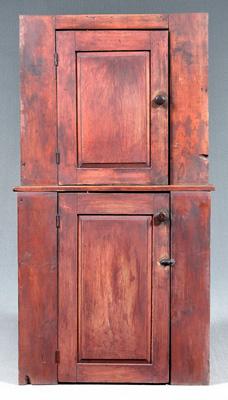 Red painted pine step back cupboard  9129e