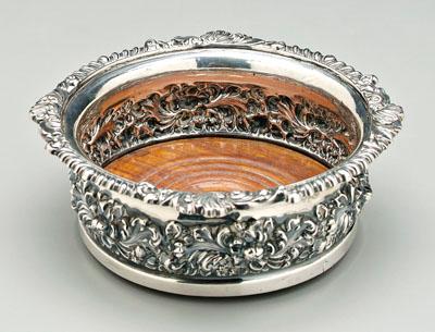 English silver wine coaster, round