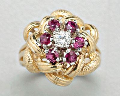 Diamond and ruby ring, one round