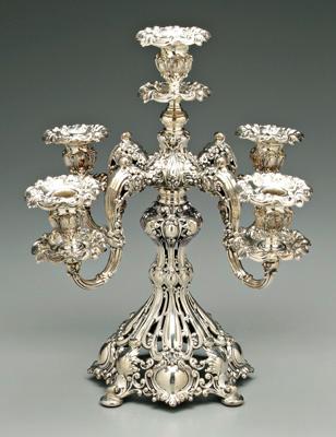 Silver plated five cup candelabra,