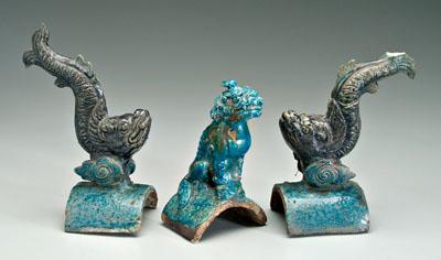 Three Chinese Ming style roof tiles: