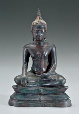 Thai bronze Buddha, dark brown patina,