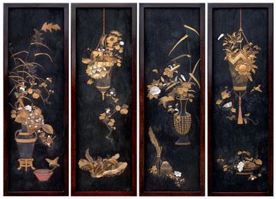 Two Japanese lacquered screens, each