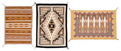 Three Navajo rugs: one Yei , attached