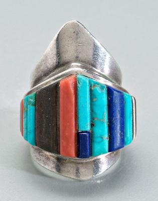 Sonwai inlaid silver ring, turquoise,