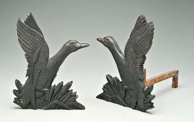 Pair cast iron duck andirons black 913a6