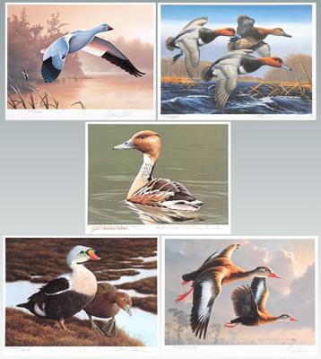 Six Federal duck stamp prints 1986-91: