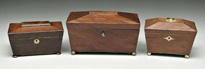 Three mahogany tea boxes, all sarcophagus