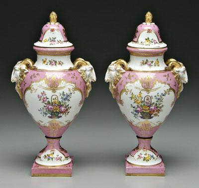 Pair Rockingham porcelain urns  9107c