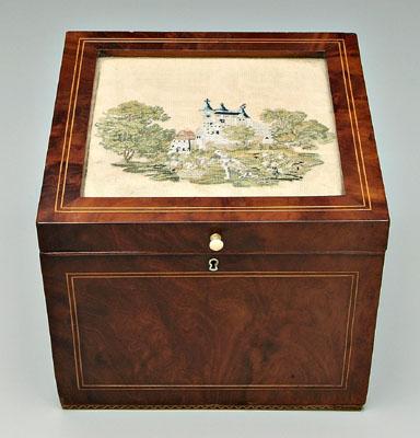 Inlaid tea box with needlepoint  9108b