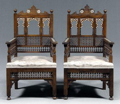 Pair Moorish carved armchairs  9108f