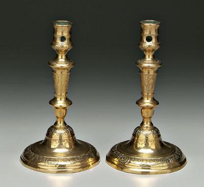 Pair brass candlesticks baluster 910ae