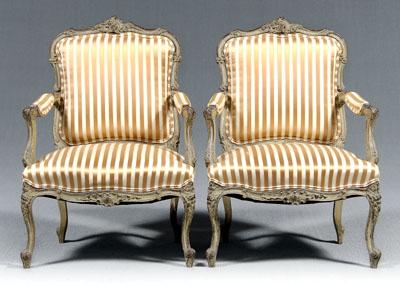 Pair Louis XV style carved fauteuil 910b1