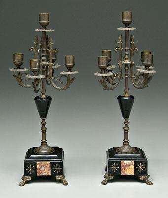 Pair slate and bronze candelabra: