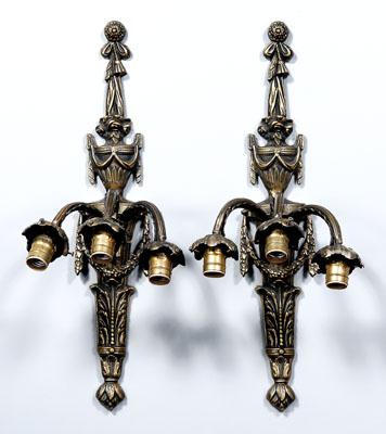 Pair bronze sconces each with 910bd