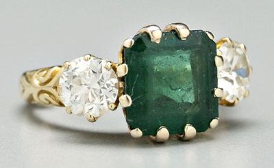 Emerald and diamond ring one square 910cb