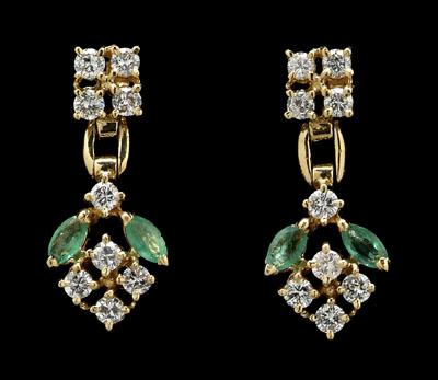 Emerald and diamond earrings, each