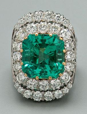 Emerald and diamond ring, centering