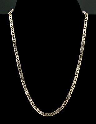 Gold scroll link necklace, flattened