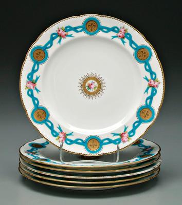 Six Mintons plates turquoise ribbon 910e3
