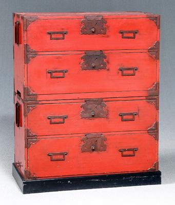 Asian red lacquer stacking chest,
